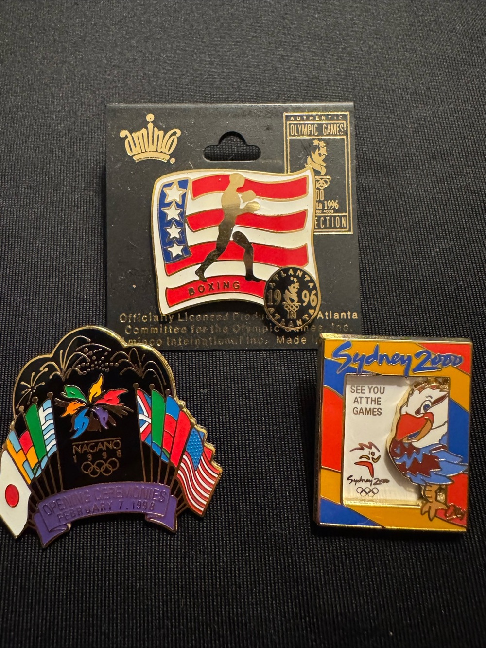 Olympic Games Enamel Pin Lot - Atlanta 1996 - Nagano 1998 - Sydney 2000
